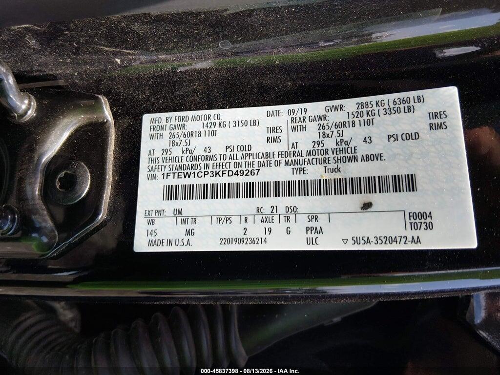 1FTEW1CP3KFD49267 2019 FORD F-150 photo no. 9