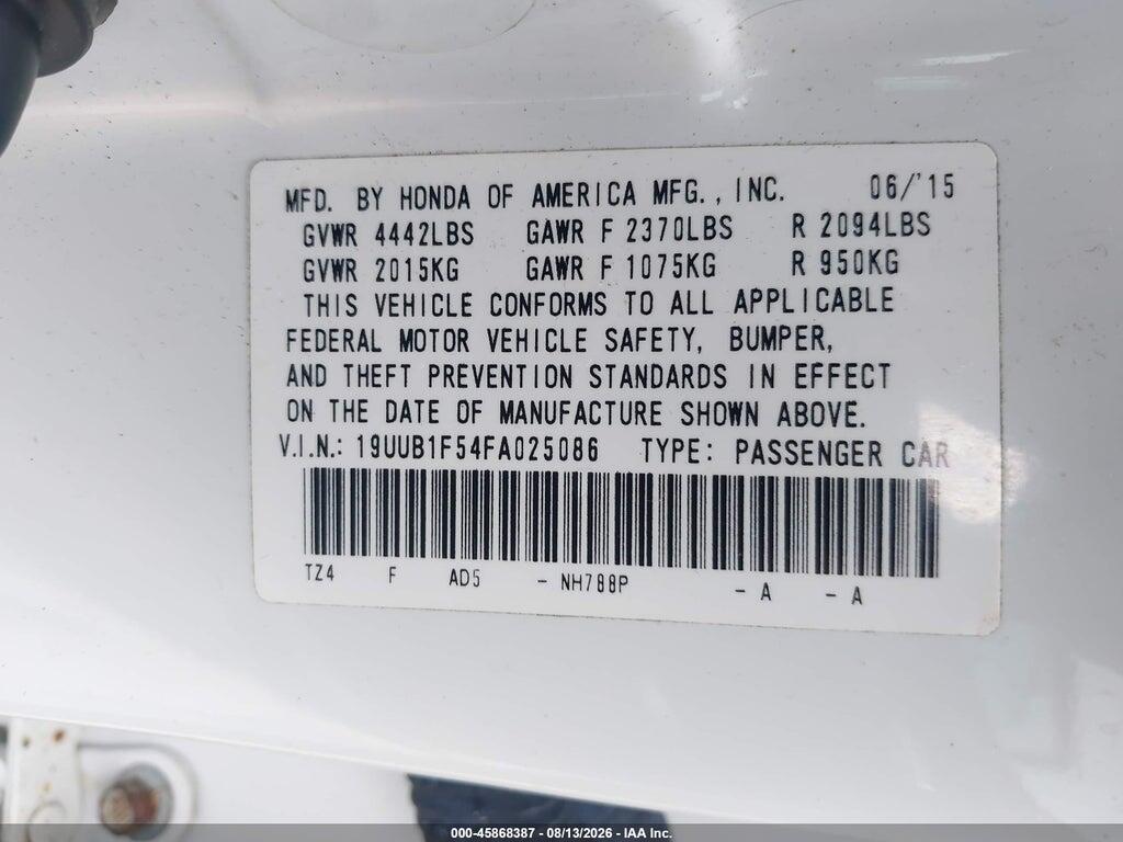19UUB1F54FA025086 2015 ACURA TLX photo no. 9