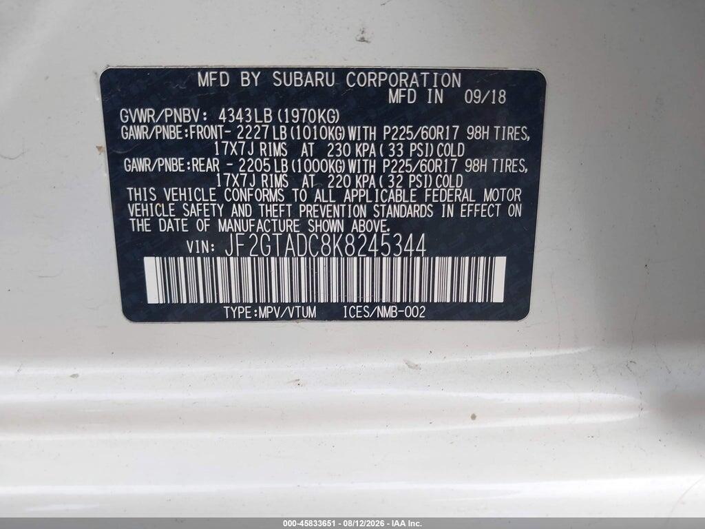 JF2GTADC8K8245344 2019 SUBARU CROSSTREK photo no. 9