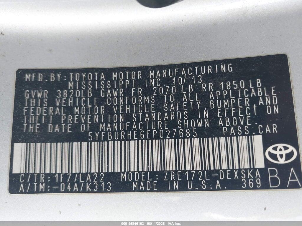 5YFBURHE6EP027685 2014 TOYOTA COROLLA photo no. 9