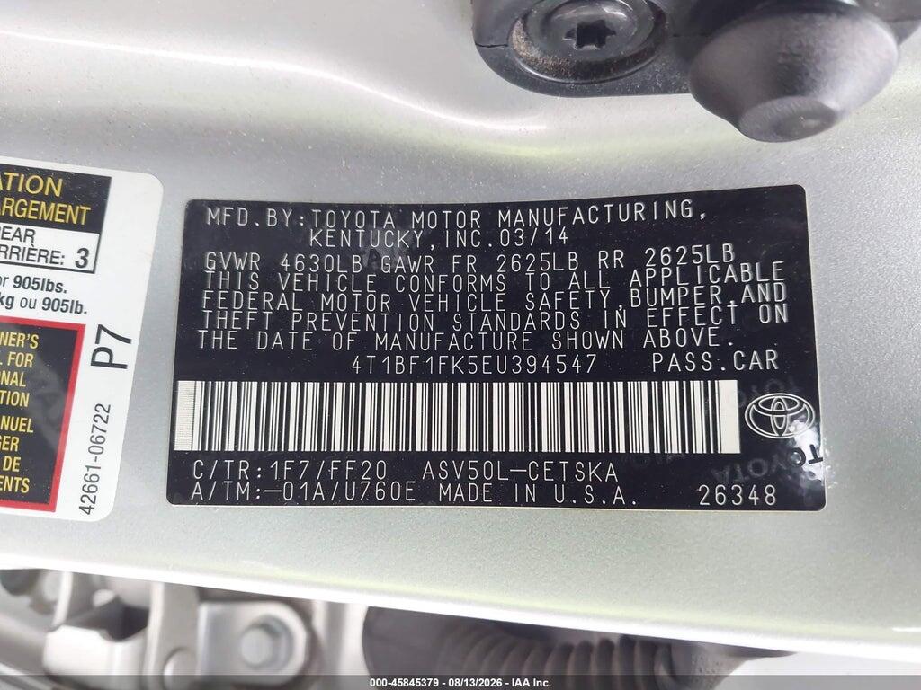 4T1BF1FK5EU394547 2014 TOYOTA CAMRY photo no. 9