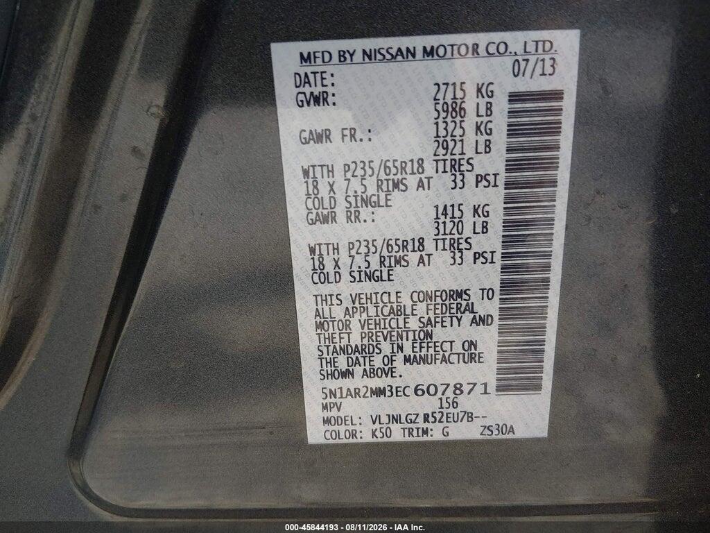 5N1AR2MM3EC607871 2014 NISSAN PATHFINDER photo no. 9