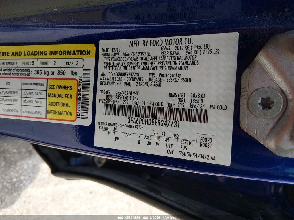 3FA6P0HD8ER247731 2014 FORD FUSION photo no. 9