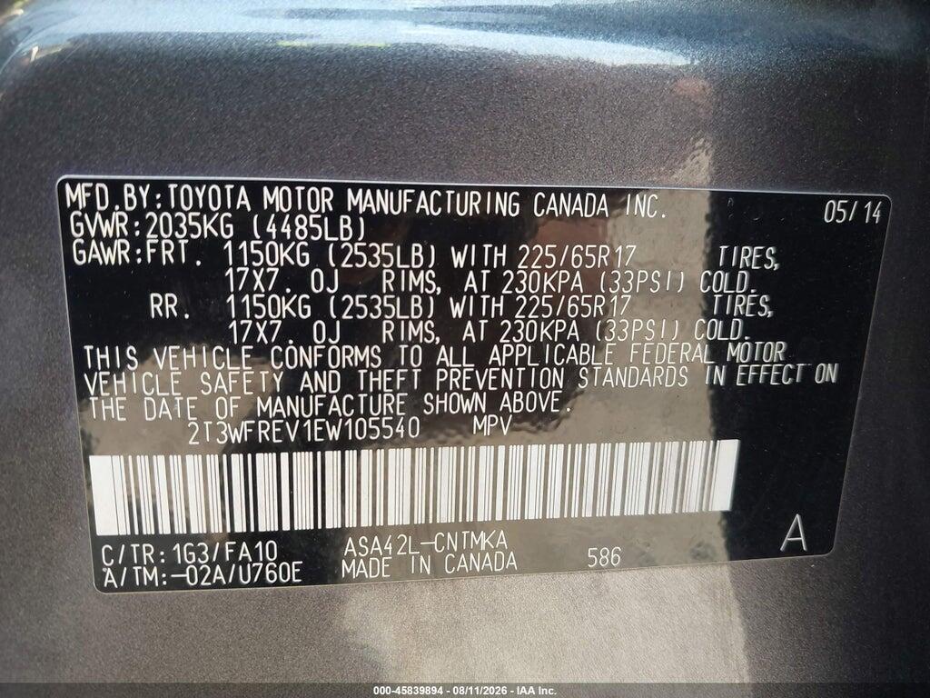 2T3WFREV1EW105540 2014 TOYOTA RAV4 photo no. 9