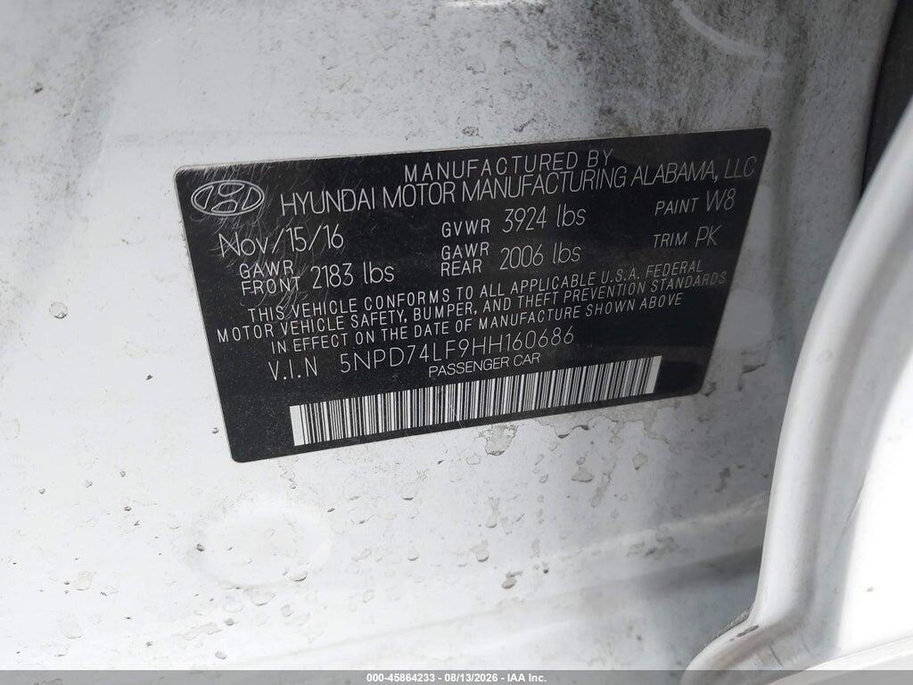 5NPD74LF9HH160686 2017 HYUNDAI ELANTRA photo no. 9
