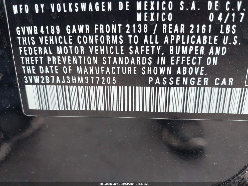 3VW2B7AJ3HM377205 2017 VOLKSWAGEN JETTA photo no. 9
