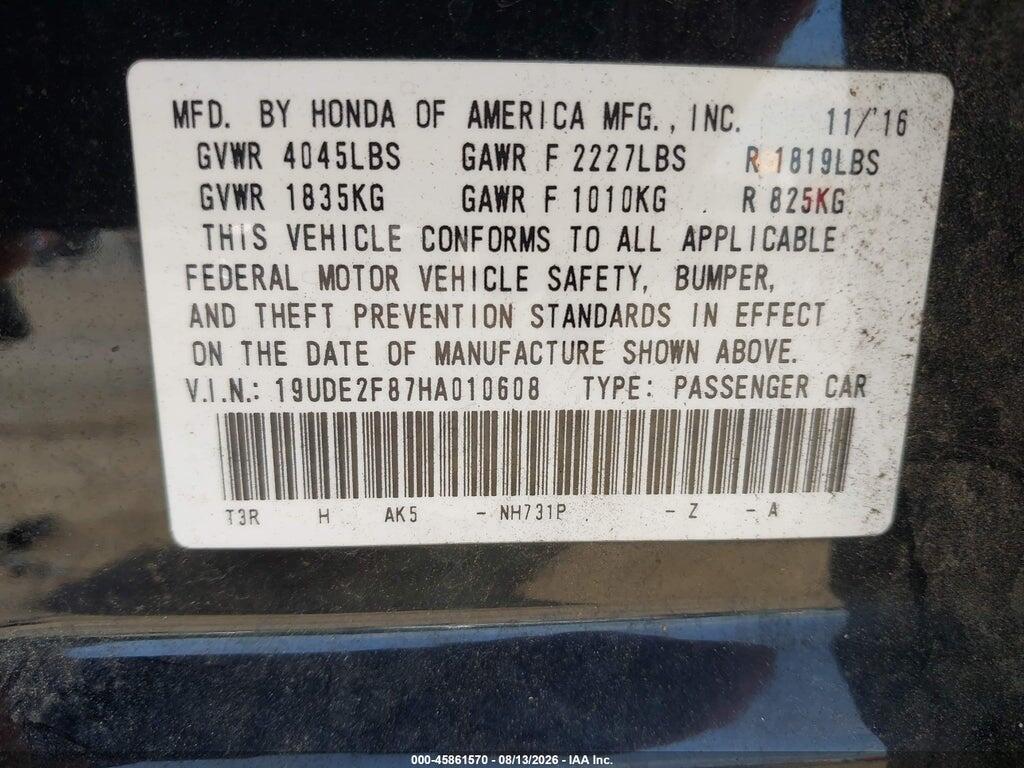 19UDE2F87HA010608 2017 ACURA ILX photo no. 9