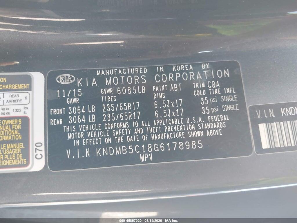 KNDMB5C18G6178985 2016 KIA SEDONA photo no. 9