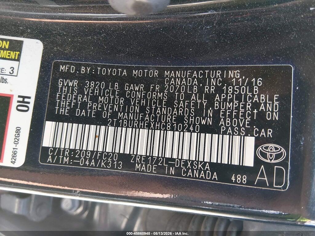 2T1BURHEXHC810240 2017 TOYOTA COROLLA photo no. 9