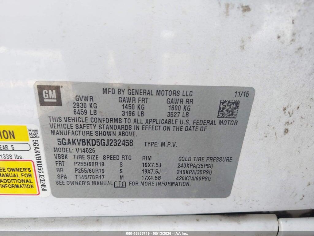 5GAKVBKD5GJ232458 2016 BUICK ENCLAVE photo no. 9