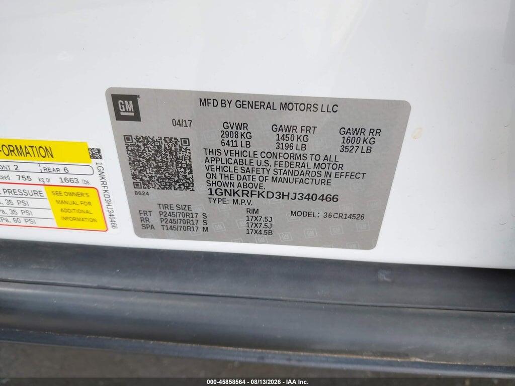 1GNKRFKD3HJ340466 2017 CHEVROLET TRAVERSE photo no. 9