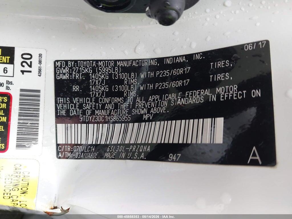 5TDYZ3DC1HS865955 2017 TOYOTA SIENNA photo no. 9