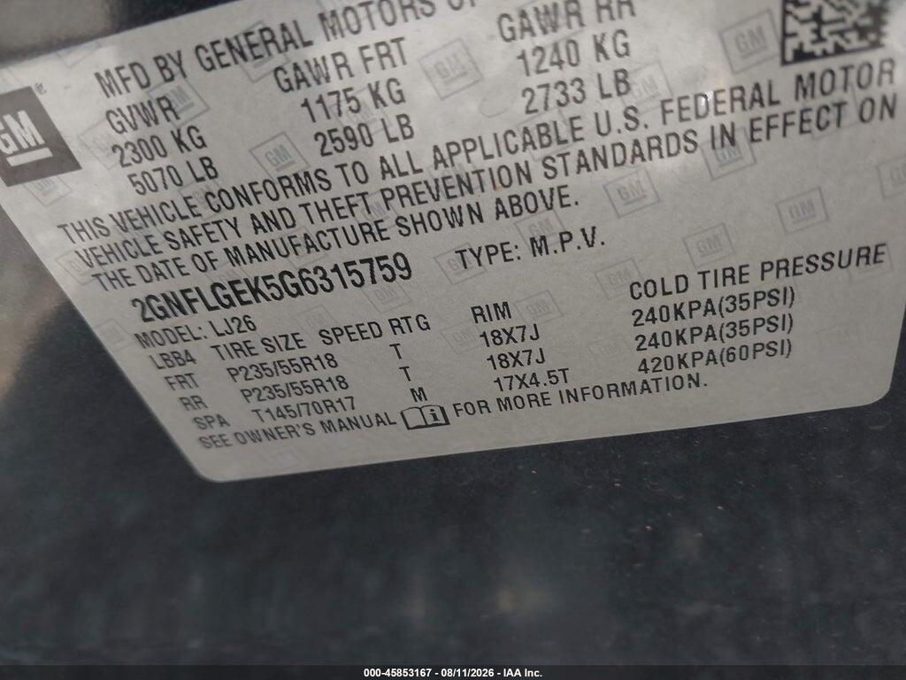 2GNFLGEK5G6315759 2016 CHEVROLET EQUINOX photo no. 9