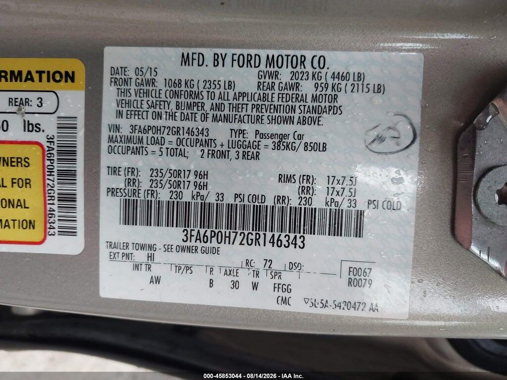 3FA6P0H72GR146343 2016 FORD FUSION photo no. 9