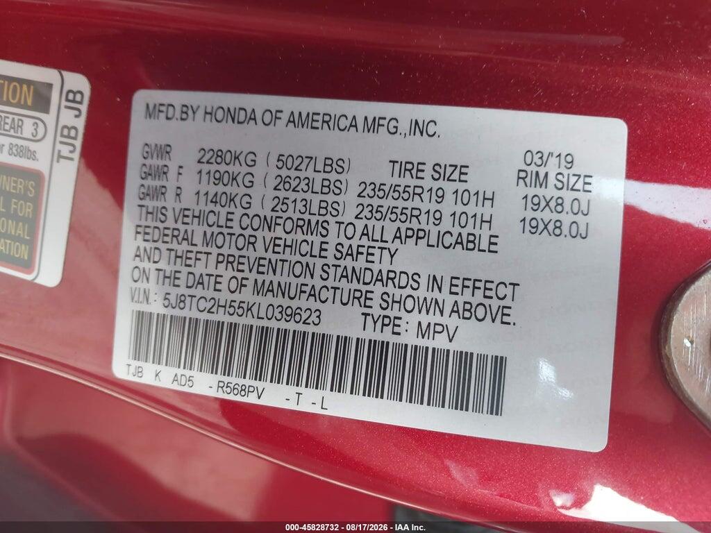 5J8TC2H55KL039623 2019 ACURA RDX photo no. 9
