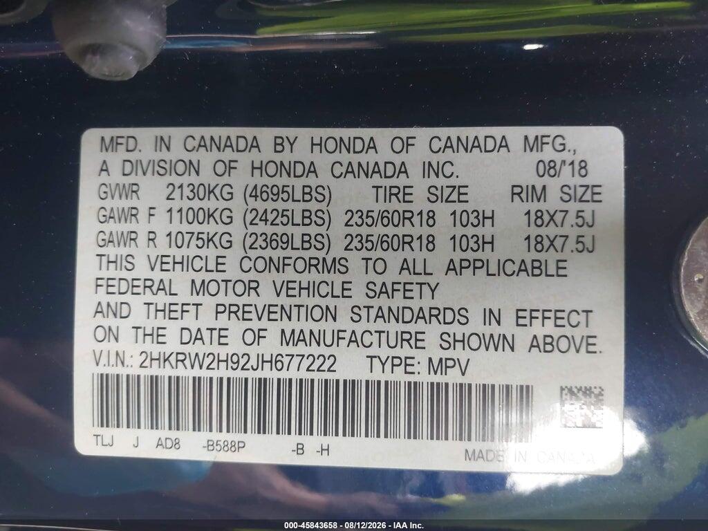2HKRW2H92JH677222 2018 HONDA CR-V photo no. 9