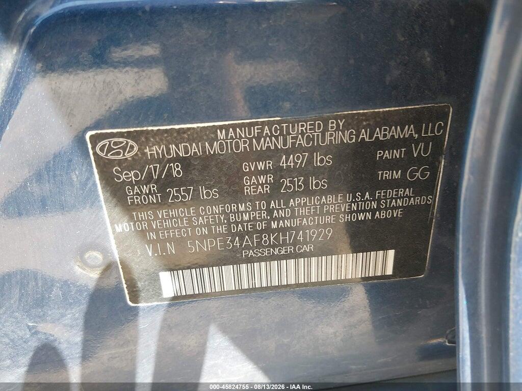 5NPE34AF8KH741929 2019 HYUNDAI SONATA photo no. 9