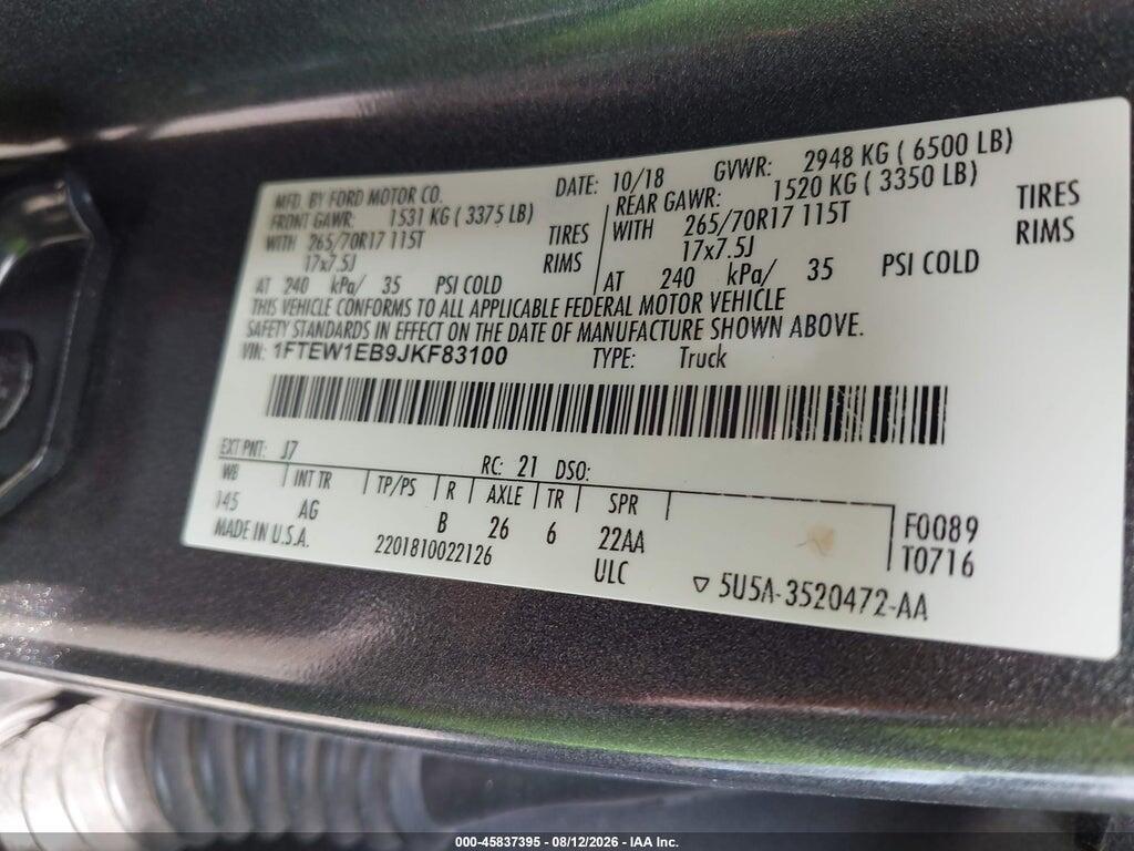 1FTEW1EB9JKF83100 2018 FORD F-150 photo no. 9