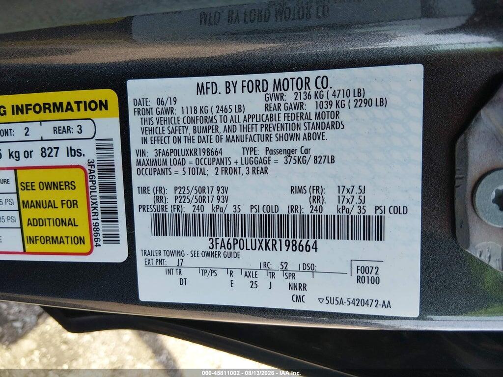3FA6P0LUXKR198664 2019 FORD FUSION HYBRID photo no. 9