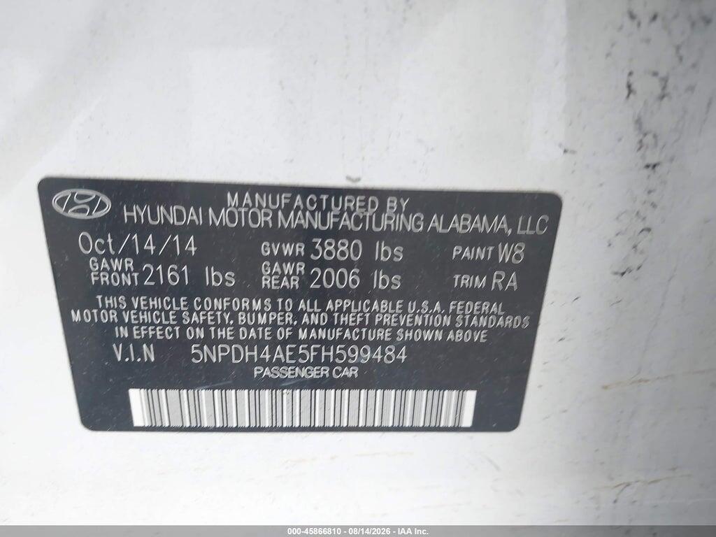 5NPDH4AE5FH599484 2015 HYUNDAI ELANTRA photo no. 9