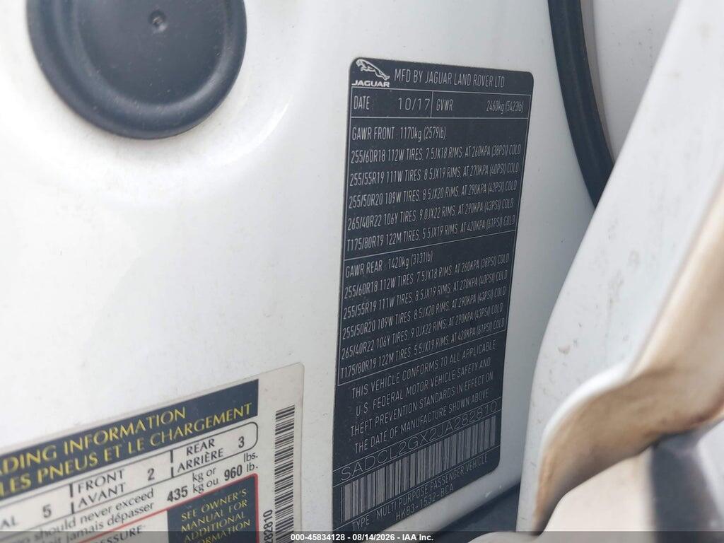 SADCL2GX2JA282810 2018 JAGUAR F-PACE photo no. 9