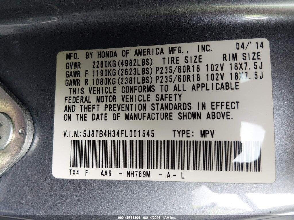 5J8TB4H34FL001545 2015 ACURA RDX photo no. 9