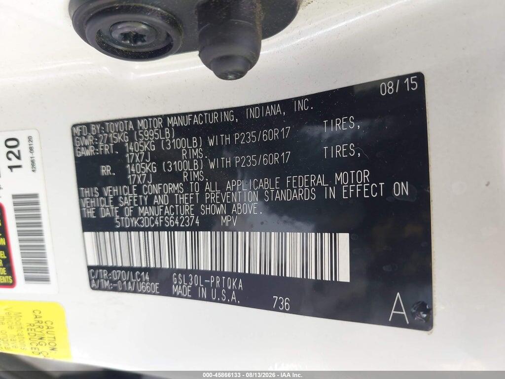 5TDYK3DC4FS642374 2015 TOYOTA SIENNA photo no. 9
