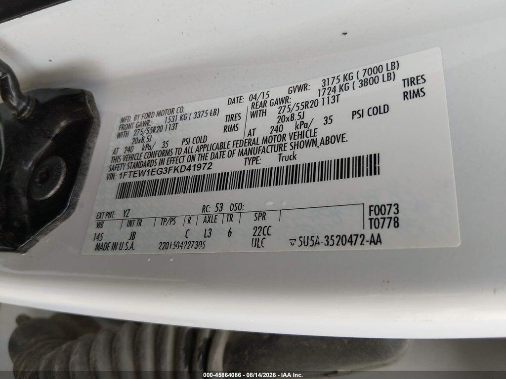 1FTEW1EG3FKD41972 2015 FORD F-150 photo no. 9