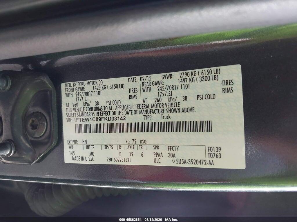 1FTEW1C89FKD03142 2015 FORD F-150 photo no. 9