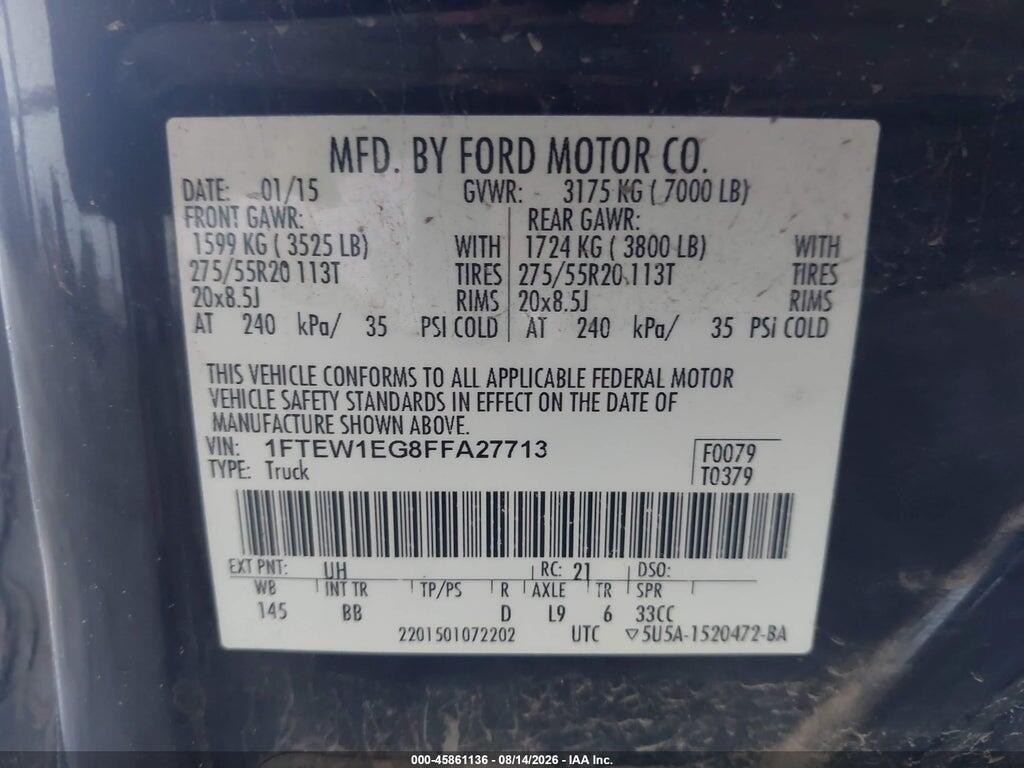 1FTEW1EG8FFA27713 2015 FORD F-150 photo no. 9