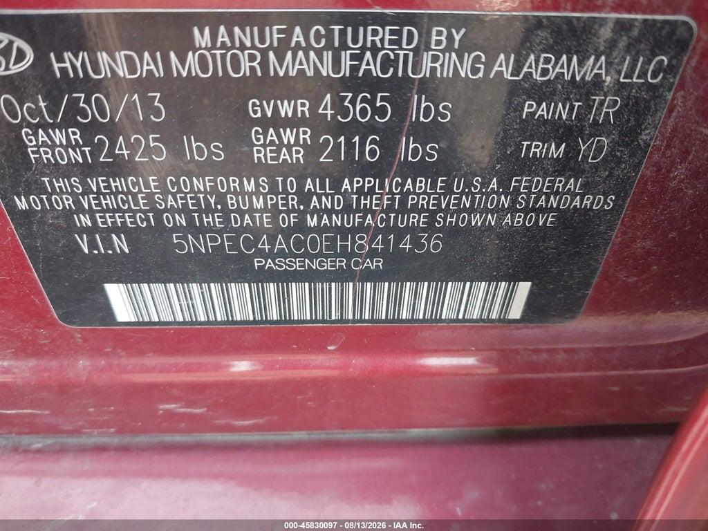 5NPEC4AC0EH841436 2014 HYUNDAI SONATA photo no. 9