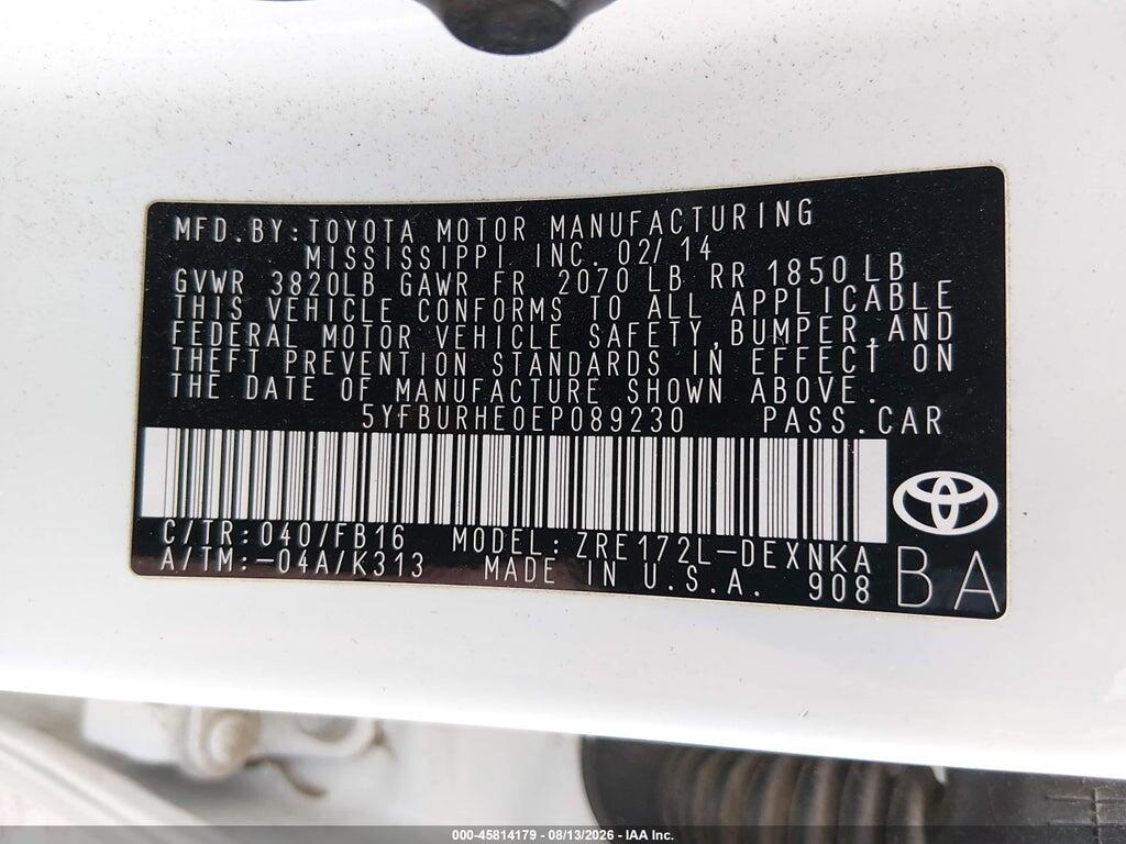 5YFBURHE0EP089230 2014 TOYOTA COROLLA photo no. 9