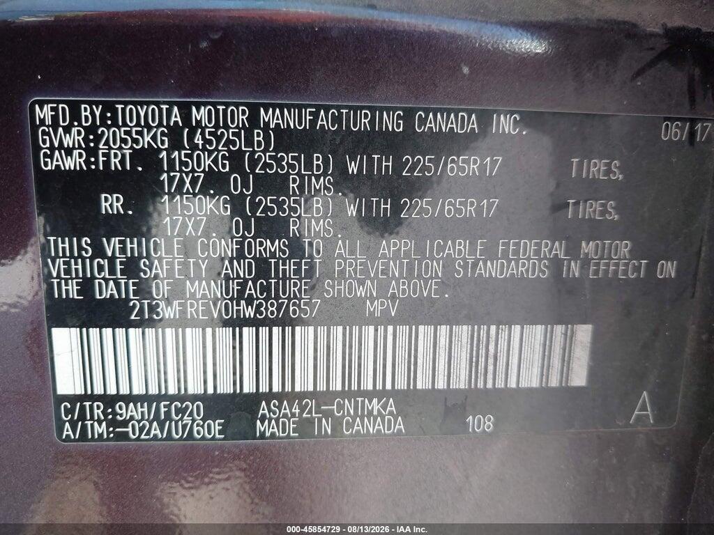 2T3WFREV0HW387657 2017 TOYOTA RAV4 photo no. 9