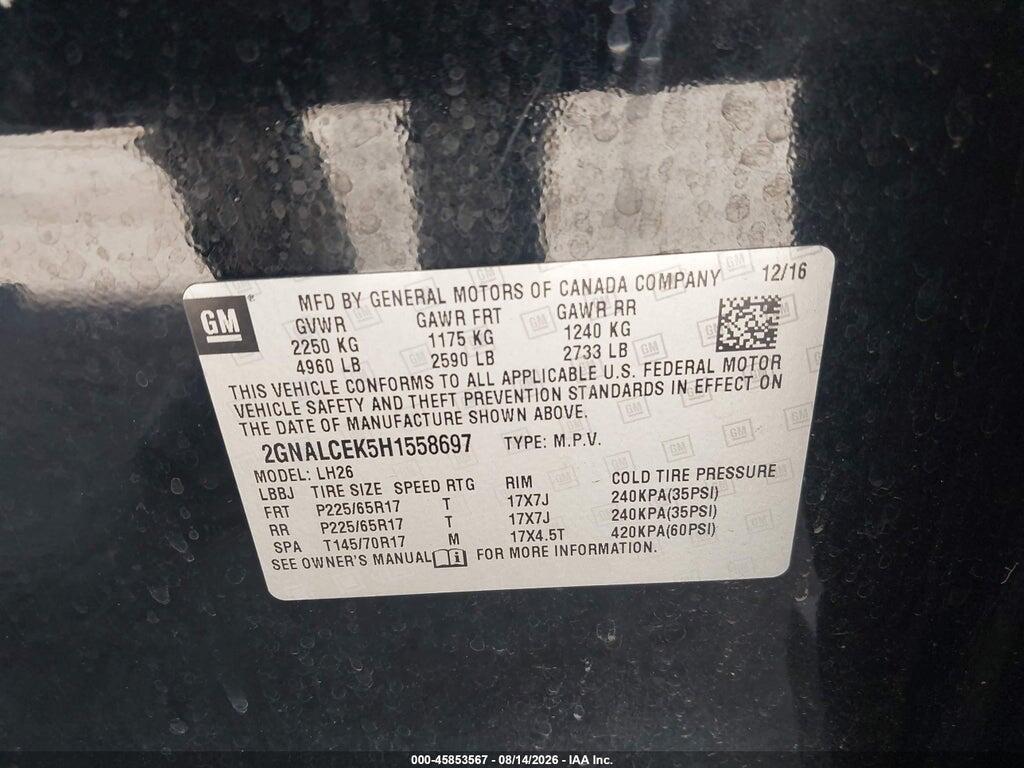 2GNALCEK5H1558697 2017 CHEVROLET EQUINOX photo no. 9