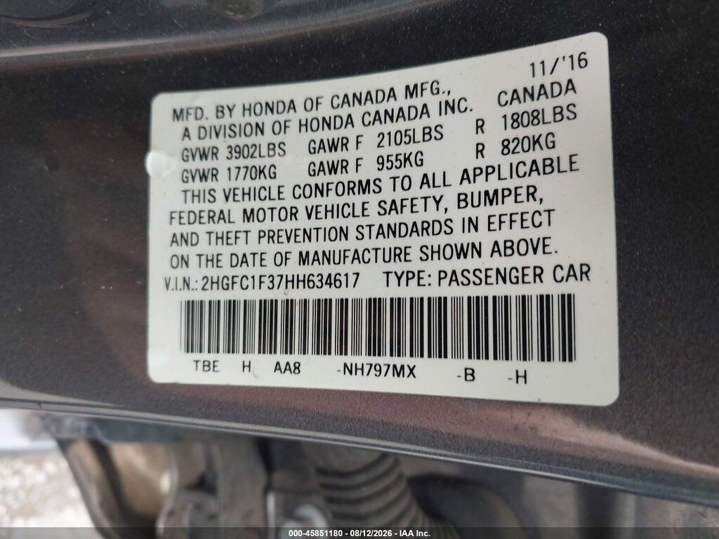 2HGFC1F37HH634617 2017 HONDA CIVIC photo no. 9