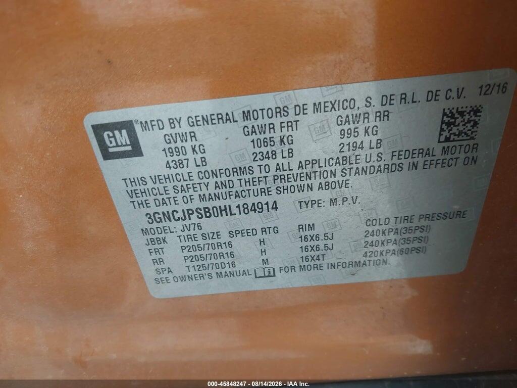3GNCJPSB0HL184914 2017 CHEVROLET TRAX photo no. 9
