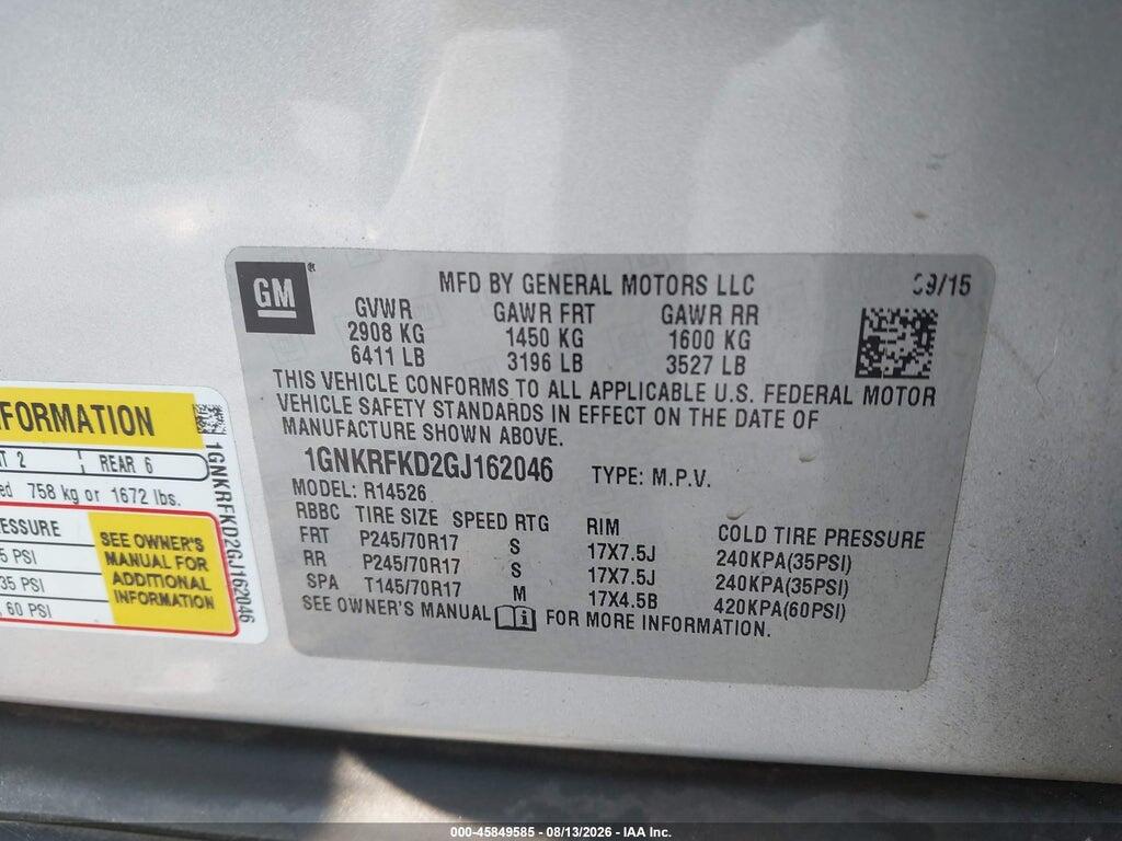 1GNKRFKD2GJ162046 2016 CHEVROLET TRAVERSE photo no. 9