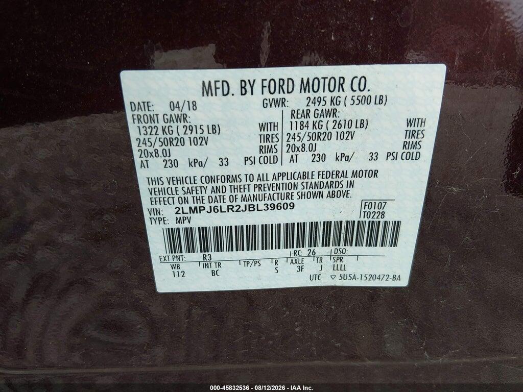 2LMPJ6LR2JBL39609 2018 LINCOLN MKX photo no. 9