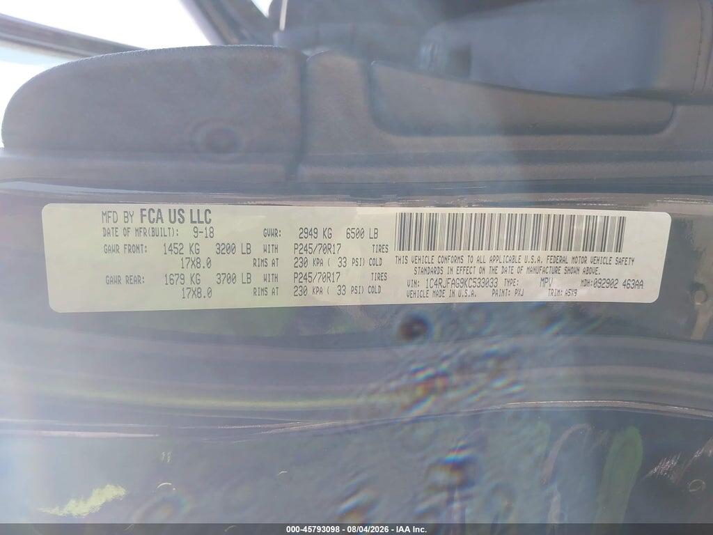 1C4RJFAG9KC533033 2019 JEEP GRAND CHEROKEE photo no. 9