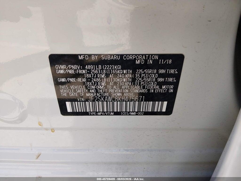 JF2SKAWC8KH475671 2019 SUBARU FORESTER photo no. 9