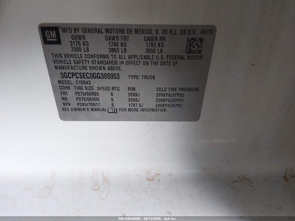 3GCPCSEC0GG380953 2016 CHEVROLET SILVERADO 1500 photo no. 9