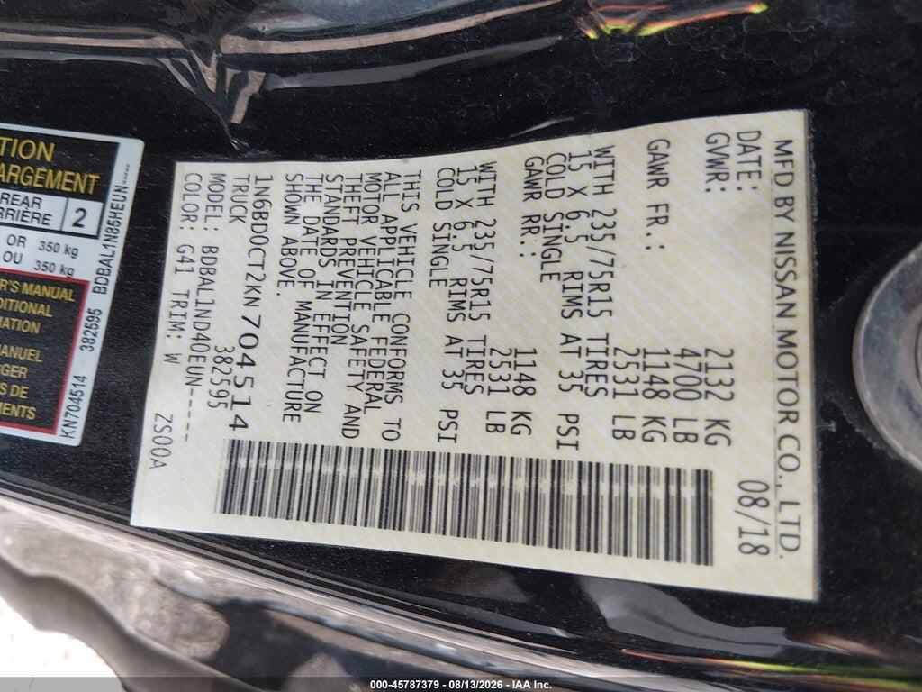 1N6BD0CT2KN704514 2019 NISSAN FRONTIER photo no. 9