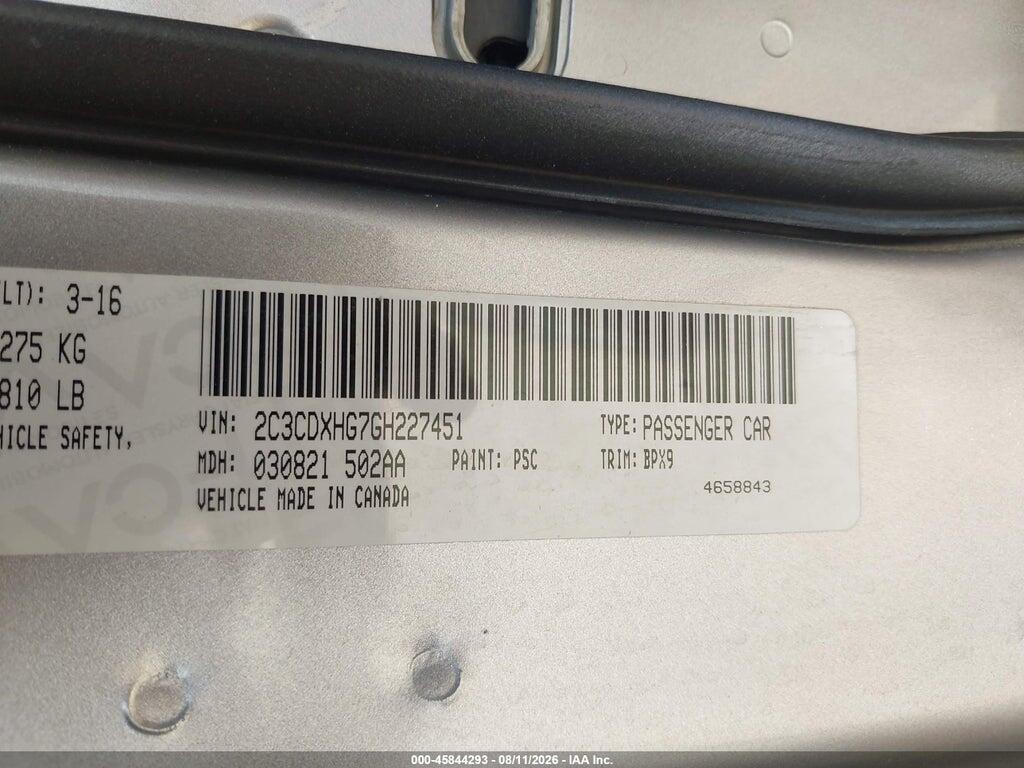 2C3CDXHG7GH227451 2016 DODGE CHARGER photo no. 9