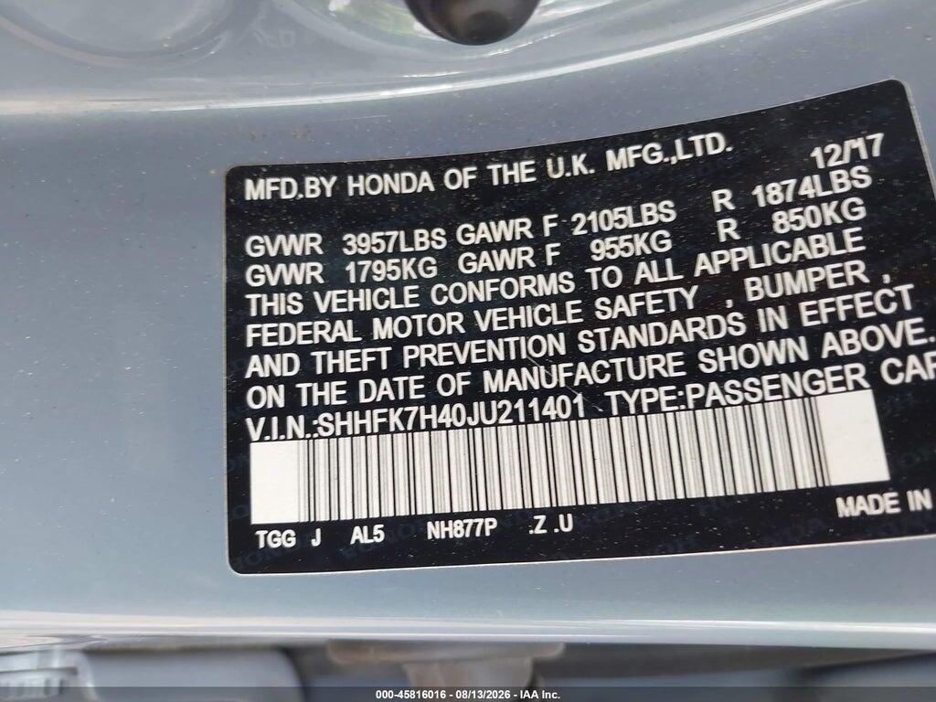 SHHFK7H40JU211401 2018 HONDA CIVIC photo no. 9