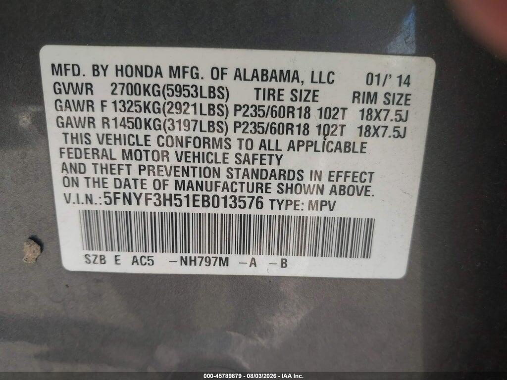 5FNYF3H51EB013576 2014 HONDA PILOT photo no. 9