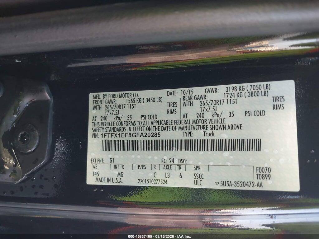 1FTFX1EF8GFA20285 2016 FORD F-150 photo no. 9