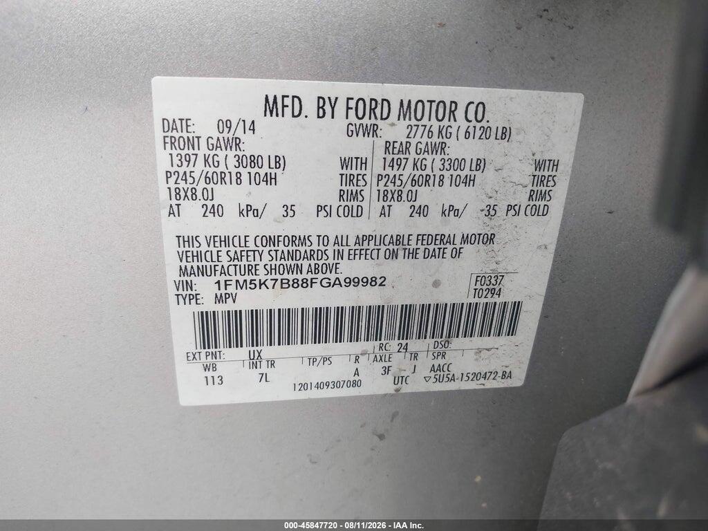 1FM5K7B88FGA99982 2015 FORD EXPLORER photo no. 9