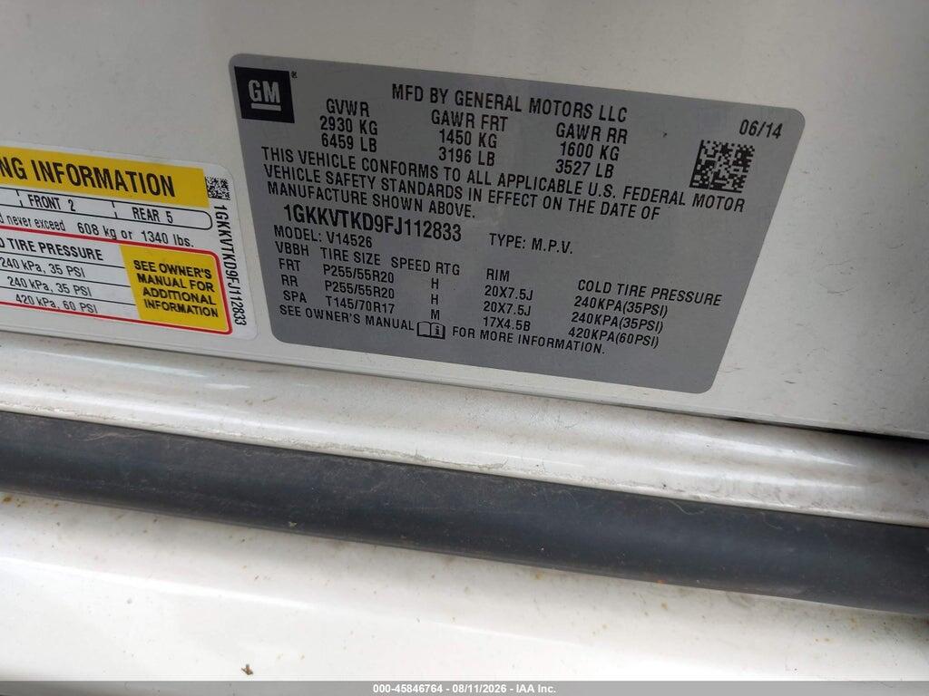1GKKVTKD9FJ112833 2015 GMC ACADIA photo no. 9