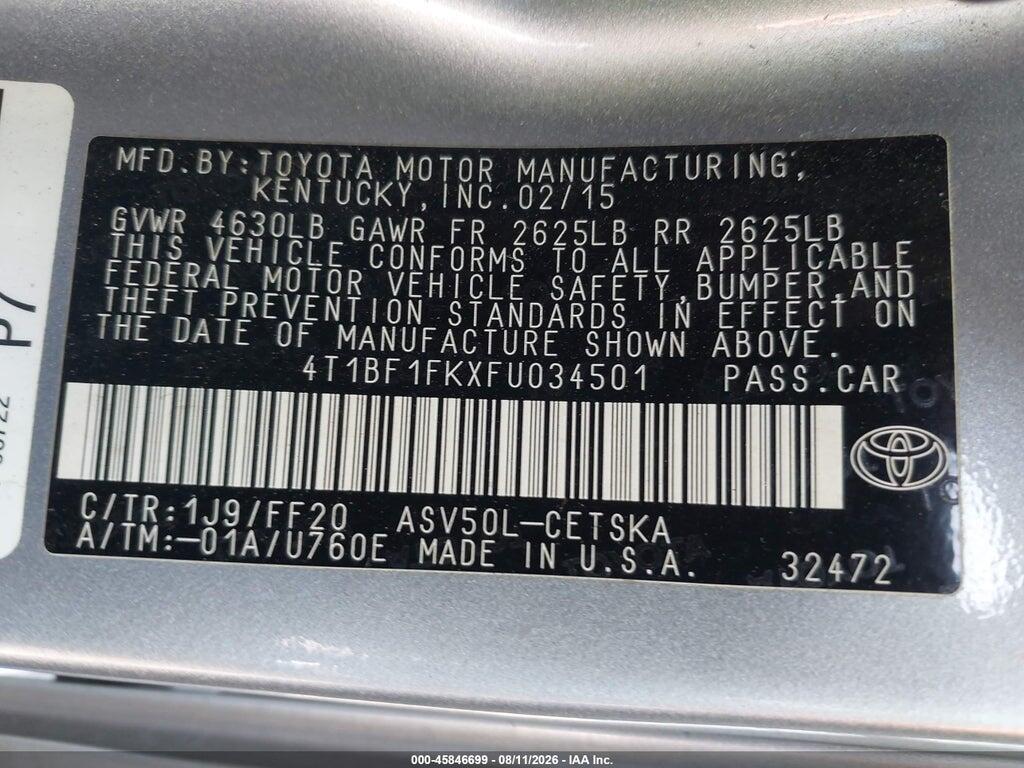 4T1BF1FKXFU034501 2015 TOYOTA CAMRY photo no. 9