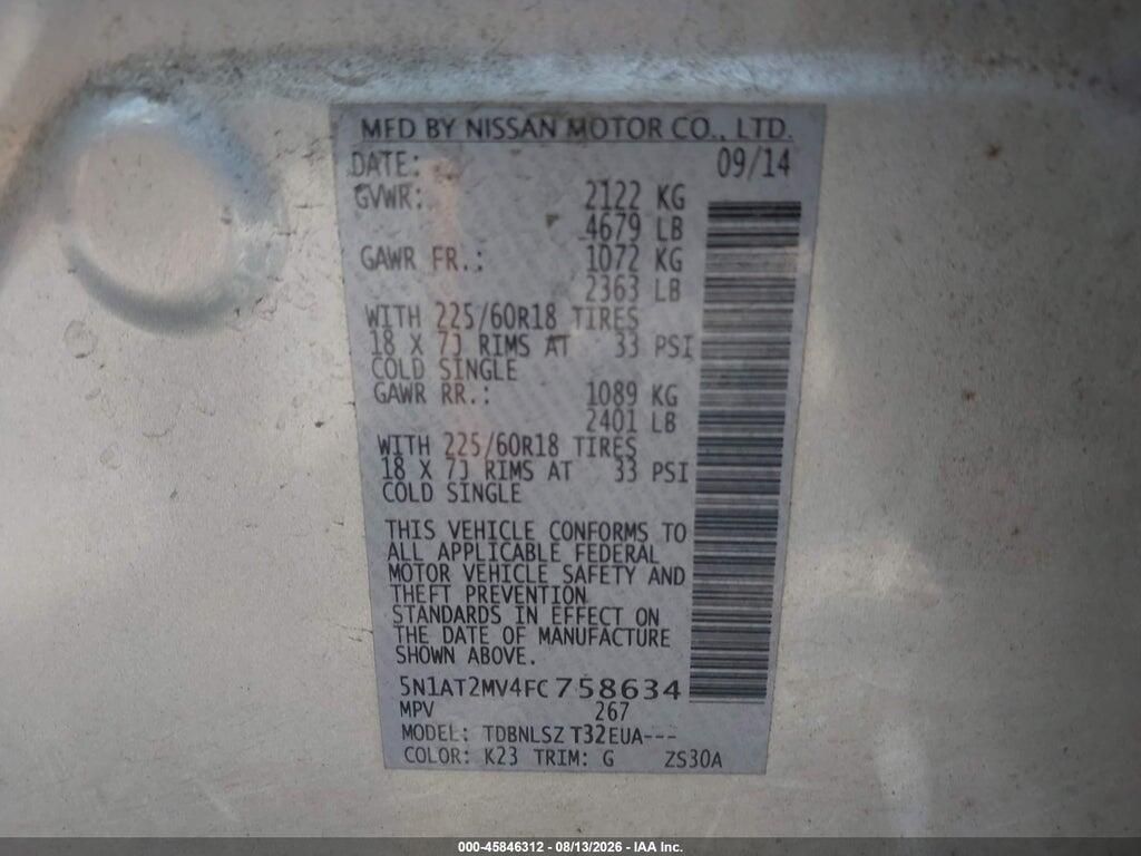 5N1AT2MV4FC758634 2015 NISSAN ROGUE photo no. 9